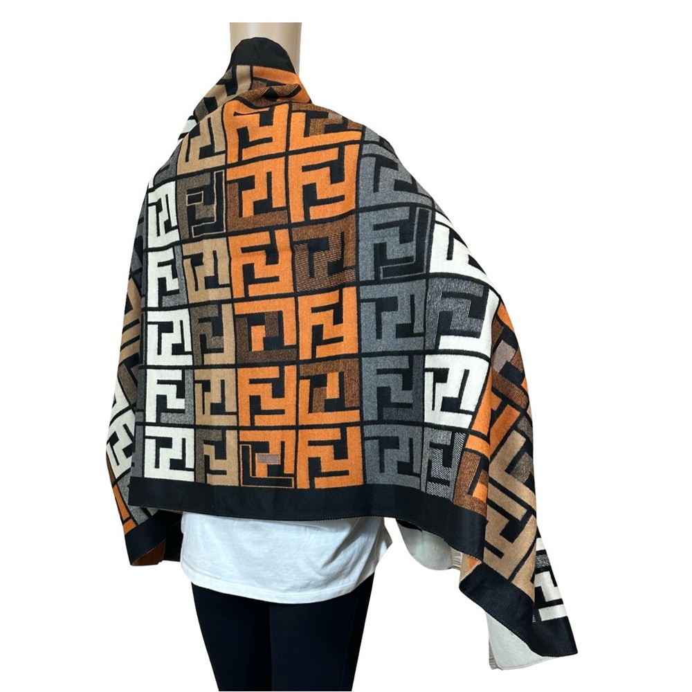 Source Unknown F Poncho Scarf Orange Black Multi OS - Picture 12 of 13